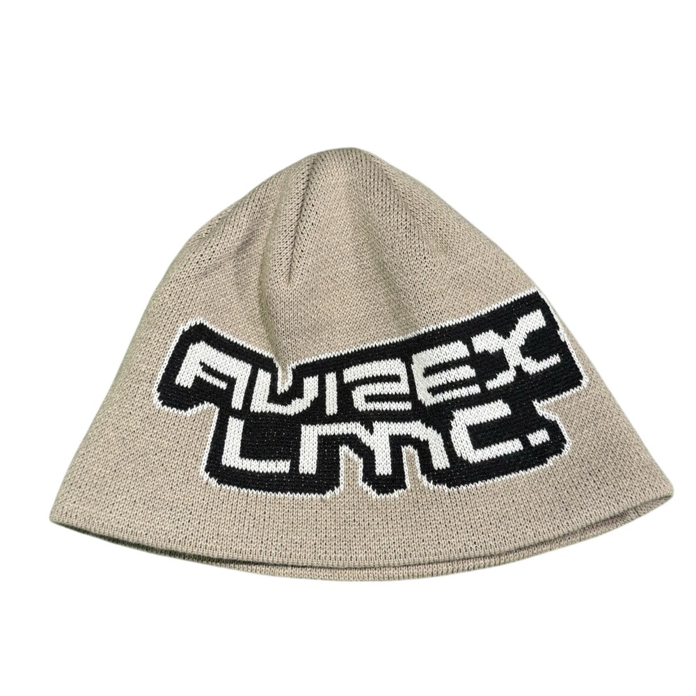 Avirex x LMC Lost Management Cities Tan Knit Beanie Logo Skull Cap Mens Hat